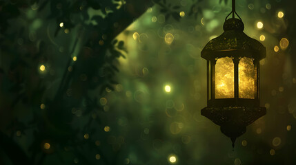 Enchanted lantern illuminating a mystical forest, surrounded by glowing orbs and lush greenery