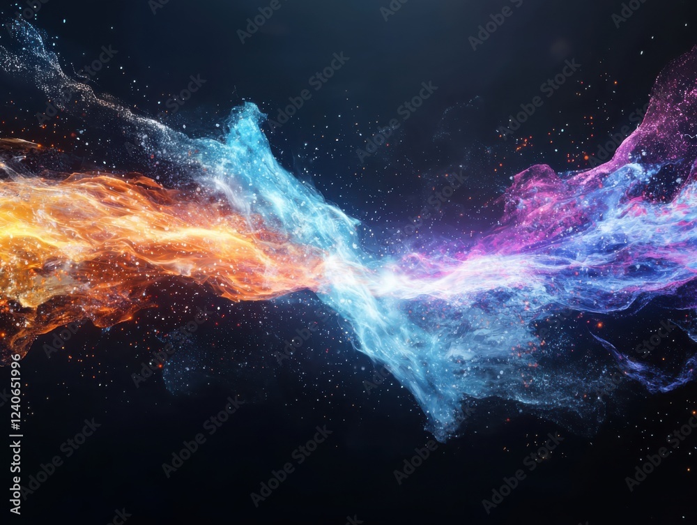 Poster dynamic flow of digital data cosmic space abstract visualization colorful environment futuristic con