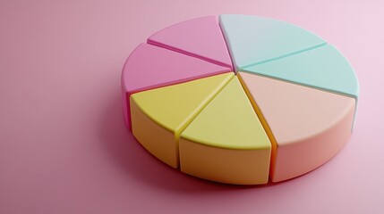 Obraz premium A pastel pie chart on a pink background showcases an artistic blend of soft colors and geometric shapes.