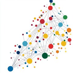 Colorful Abstract Network Structure Illustration with Dot and Line Connections for Data Visualization