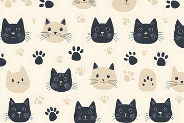 Cute Cats Paws Pattern: Adorable Kitten Faces