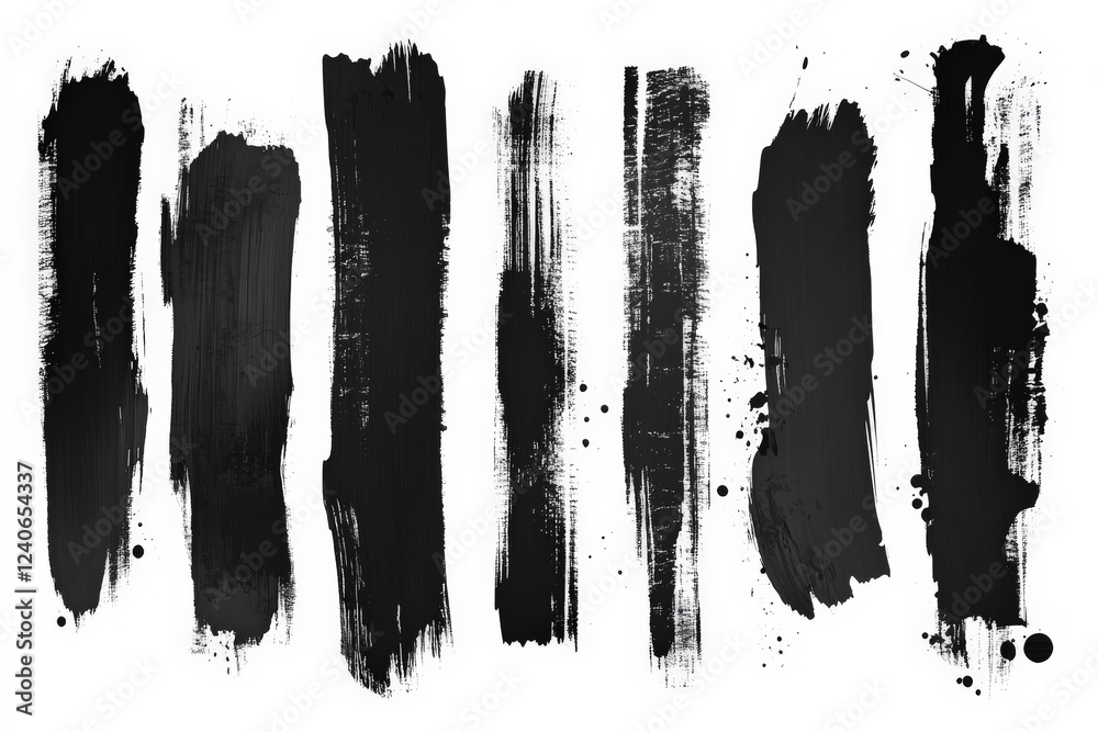 Poster Abstract black brush strokes on a white background showcasing texture and artistic expression in a modern style