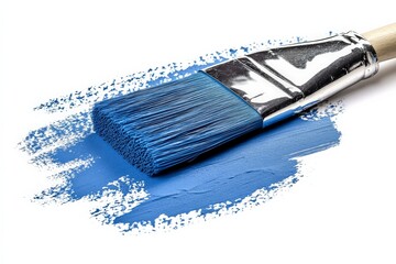Brush applying vibrant blue paint on a surface during a creative home improvement project