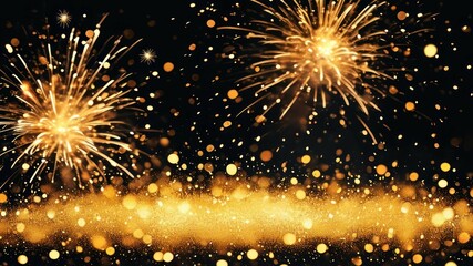 Fototapeta premium Sparkling gold fireworks against a dark background with bokeh effect