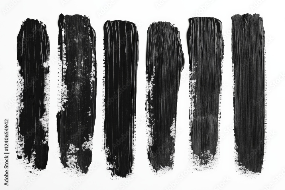 Aufkleber Black paint strokes creating a modern artistic pattern on a white surface with varying textures and finishes