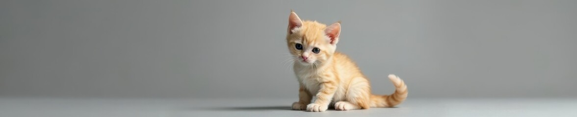 Obraz premium Creamy kitten against a grey backdrop, charming pose, picture, short hair, background