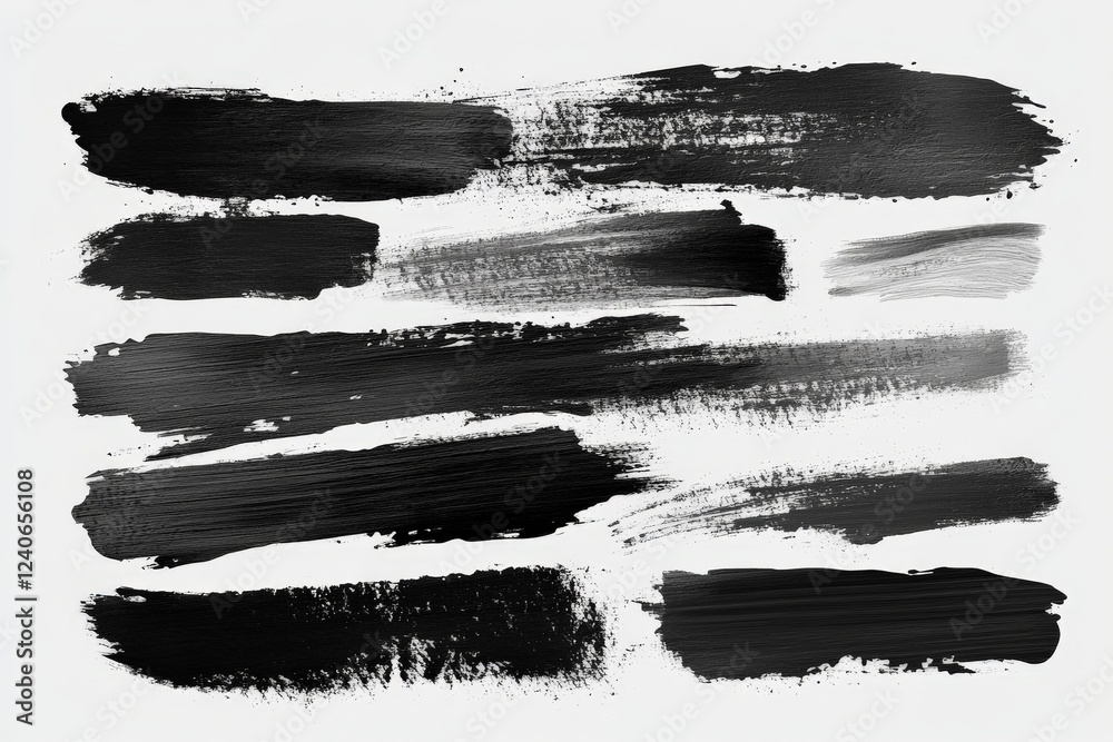 Leinwandbilder various brush strokes of black and gray paint creating texture and depth on a white background