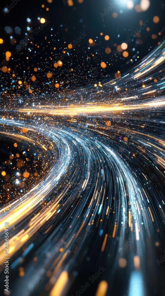 Poster dynamic flow of digital data streams abstract space digital art cosmic environment aerial view color