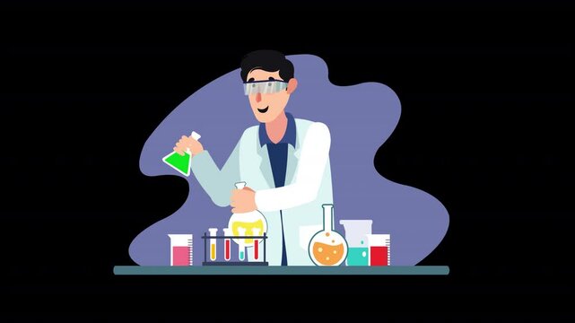 Dynamic flat vector animation scene showcasing the excitement of scientific exploration and experimentation, great for science documentaries, educational websites, or scientific conferences.