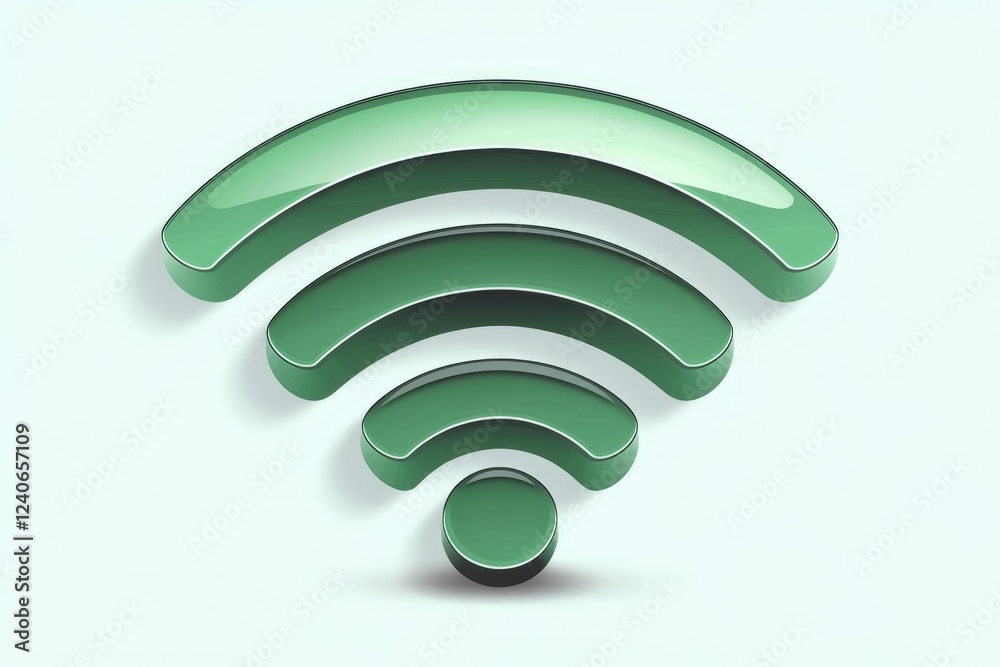 Poster A 3D rendering of a green Wi-Fi symbol, representing wireless internet connection.