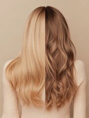 Fototapeta premium Comparison of thin hair versus thick hair shows noticeable transformation and healthy volume in before and after portrayal. Generative AI
