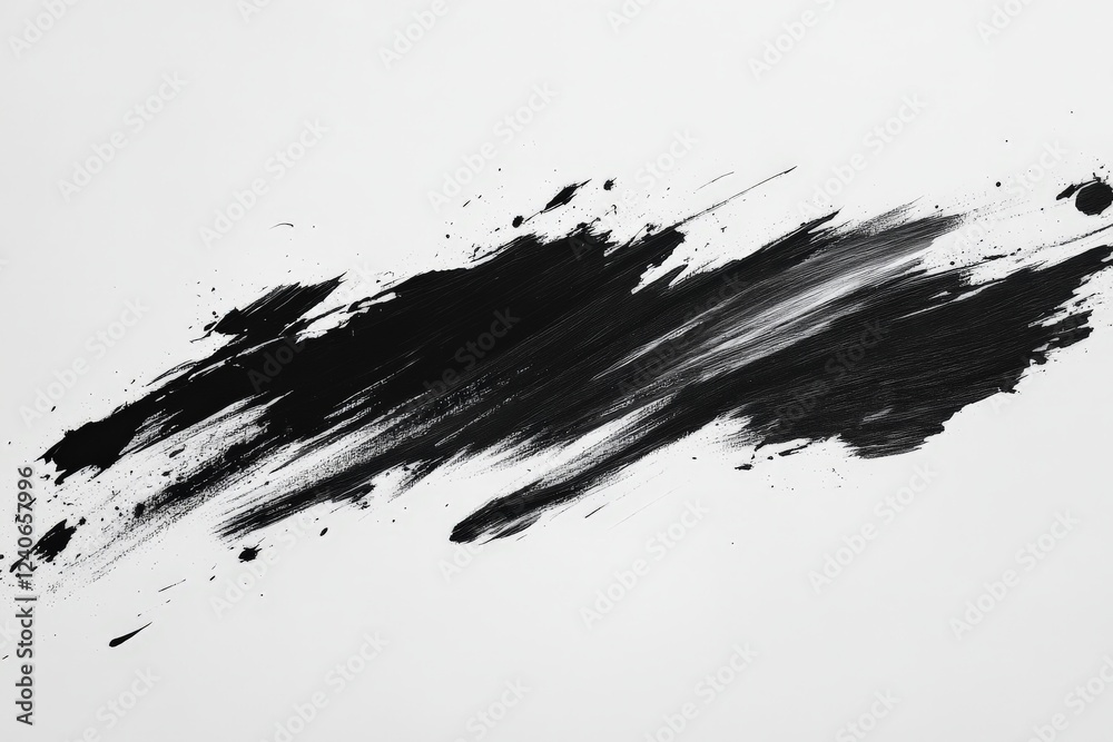 Poster abstract black paint stroke on white canvas showcasing artistic expression and creativity