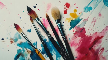 Obraz premium Watercolor Paintbrushes Resting on a Colorful Canvas