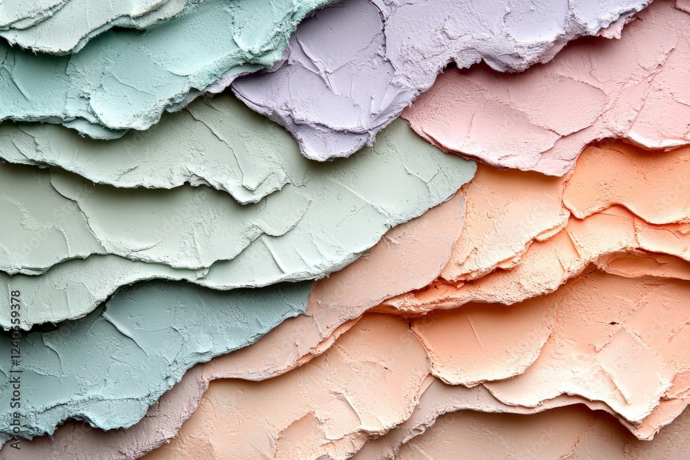 Poster Nested layers of textured paint in soft pastel colors create an artistic backdrop in a creative space