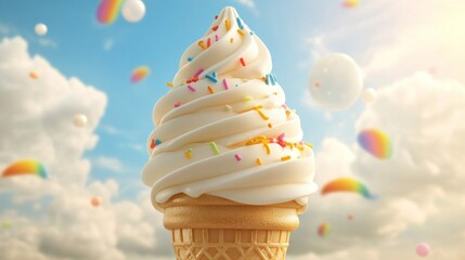 Soft Serve Ice Cream Cone with Rainbow Sprinkles