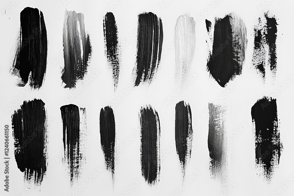 Poster different strokes of black and white paint arranged neatly on a canvas showcasing artistic technique