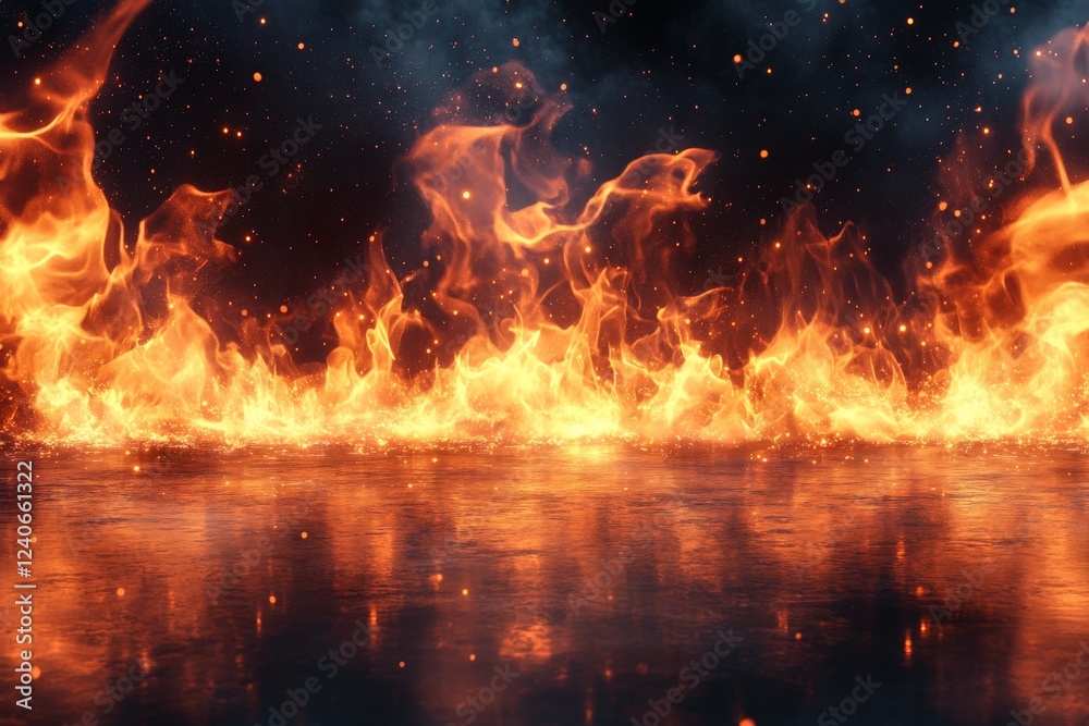Poster captivating orange flames dance vividly against a dark backdrop, creating a captivating visual effec