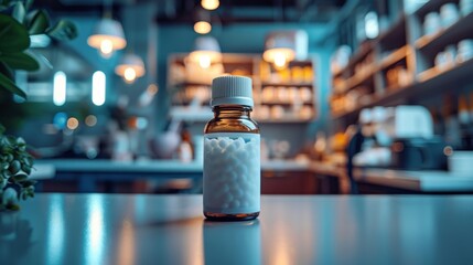 A small pocket-sized disinfectant solution bottle, placed on a doctor's workstation.