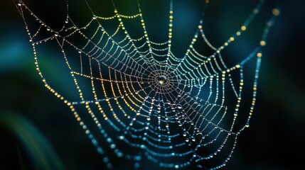 Naklejka premium Spider web with spider in the center showcasing intricate patterns and natural beauty in sunlight