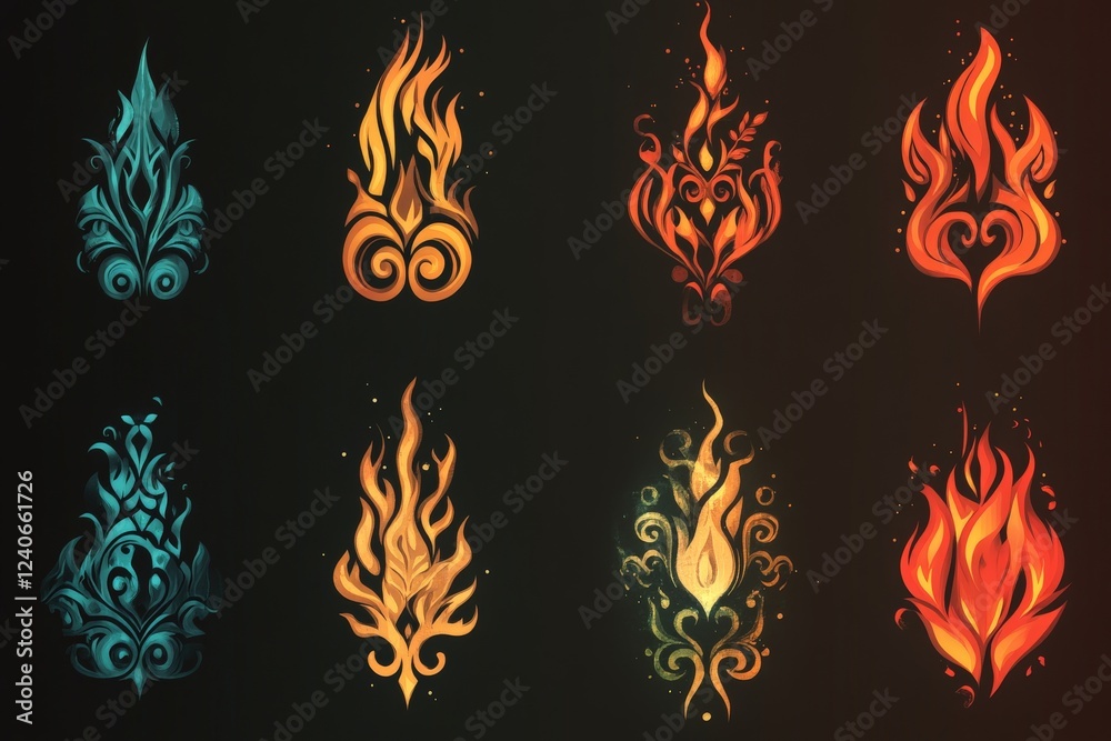Poster unique collection of artistic flame designs showcasing vibrant colors and intricate patterns for cre