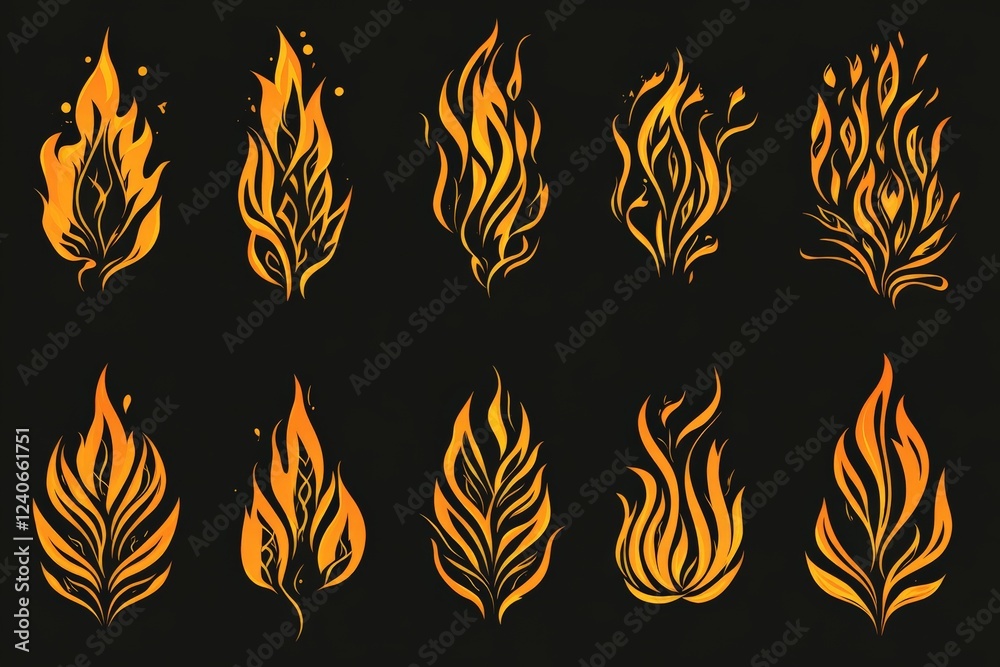 Aufkleber various artistic representations of flames with intricate designs against a dark background