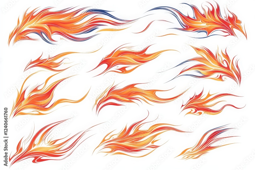 Poster decorative flame designs featuring vibrant colors and smooth lines suitable for various artistic pro