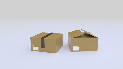 Two brown cardboard box mockup isolated on white background. 3d rendering.