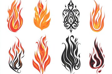 Various flame designs showcasing styles and colors