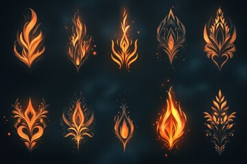 Unique collection of ornate flame designs showcasing creativity and artistic expression in fiery hues