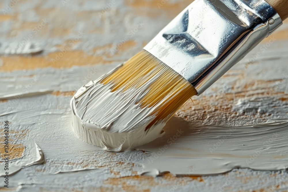 Poster Brush strokes create texture on a surface in an artist's workspace filled with creativity and focus