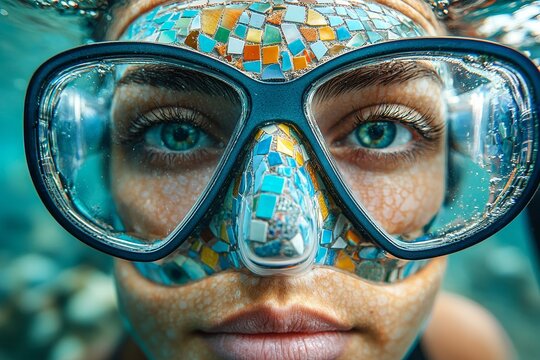 A man dons a mask and goggles while swimming in a pool, ideal for sports and recreation concepts