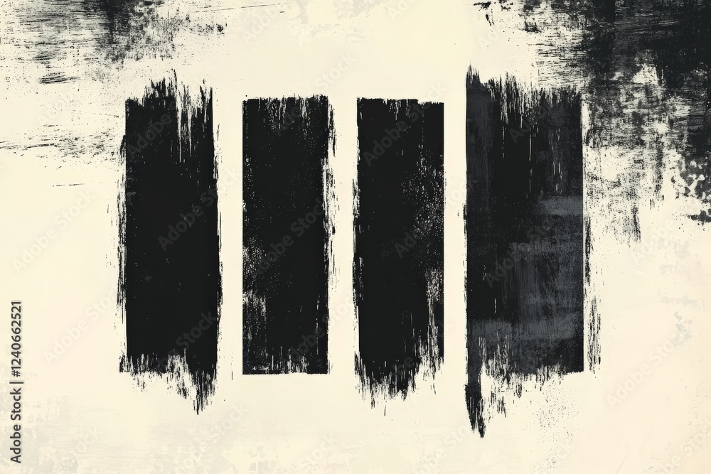 Poster artwork featuring bold black brush strokes on a light textured background creating a striking abstra