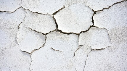 Obraz premium Detailed Closeup of a Weathered White Wall with Deep Cracks