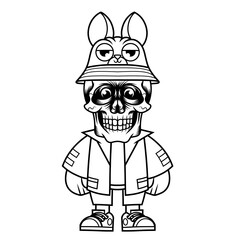 Mascot character design cartoon sphynx cat hat outline