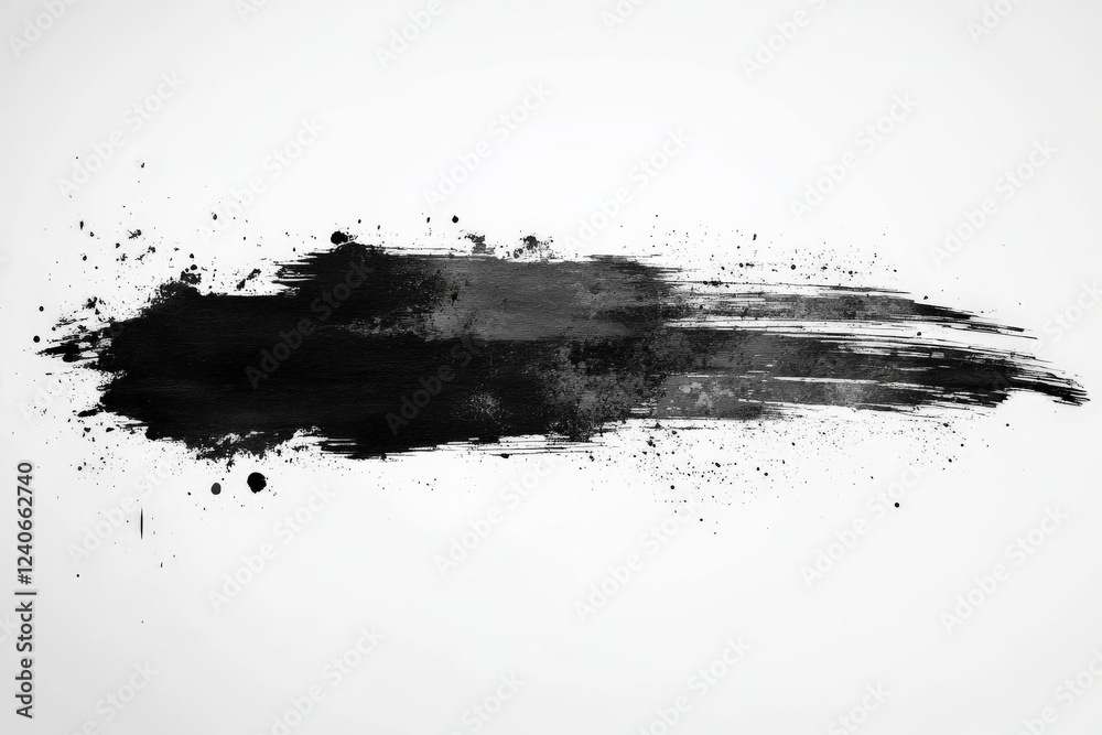 Aufkleber Black paint splash creates a dynamic texture on a white canvas, showcasing artistic expression and creativity in a minimal style