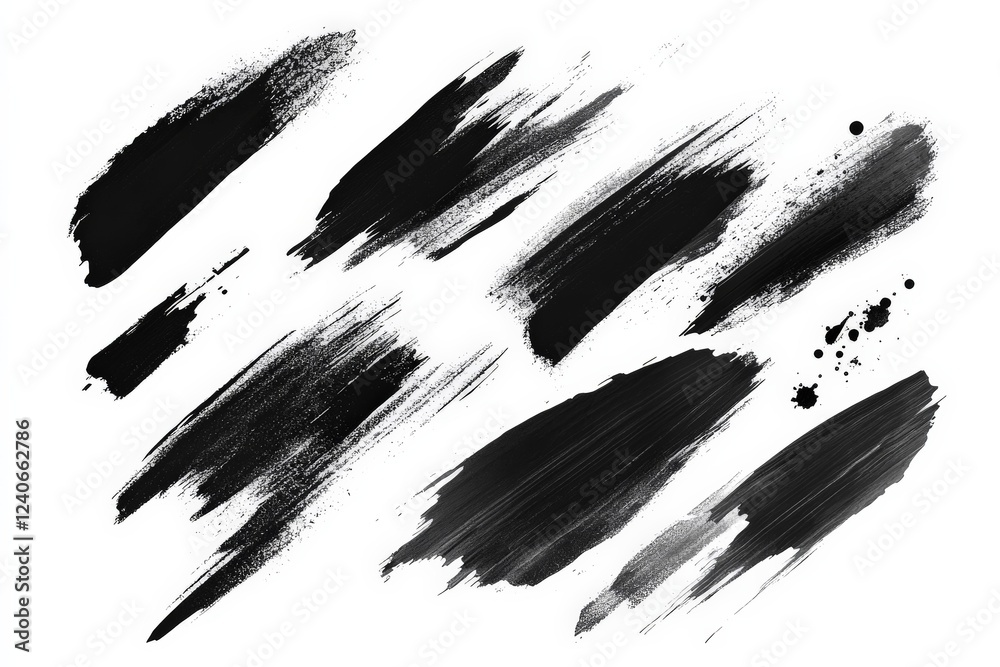 Poster abstract black brush strokes on a white background for artistic design and creative projects