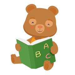 Cute teddy smiling Bear Reading A Book preschool illustration kids