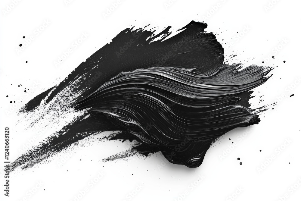 Poster Dynamic black paint stroke on white background captures artistic expression and creativity in modern design