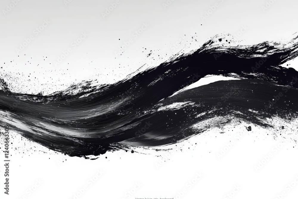Poster Bold black brush strokes create dynamic texture on a minimalist white background