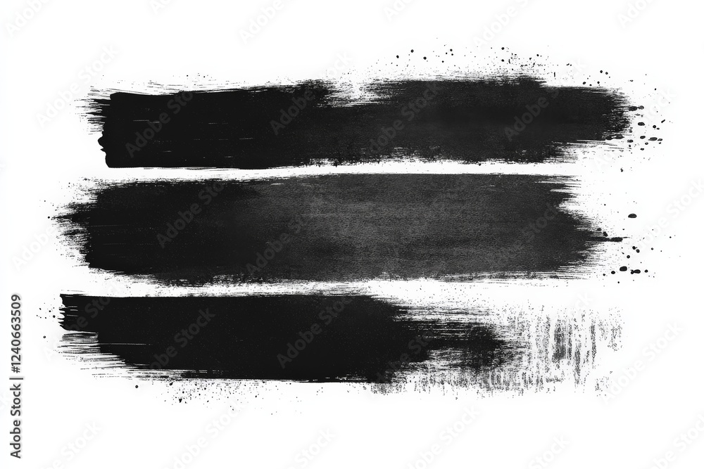 Poster Dark brush strokes on a white canvas with varied textures and widths showcasing artistic expression and technique