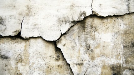 Obraz premium Detailed view of a weathered and cracked concrete wall, showcasing the effects of time and age on an old building's exterior.