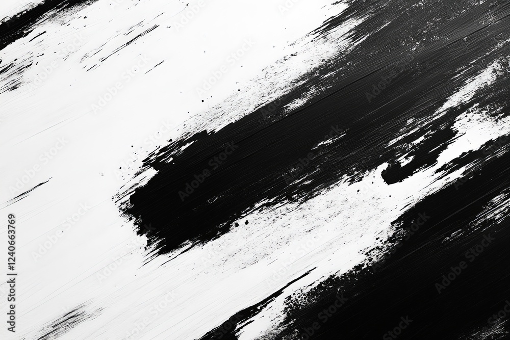 Poster Bold black and white brush strokes create dynamic contrast on a textured canvas background