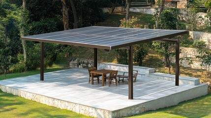 Clear polycarbonate roof panels being attached to an extended shelter.