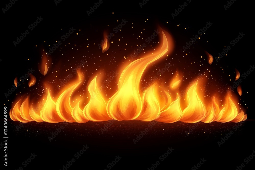 Poster Dynamic flames create an intense visual display against a dark background