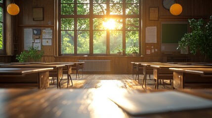 A deserted classroom with an eerie vibe