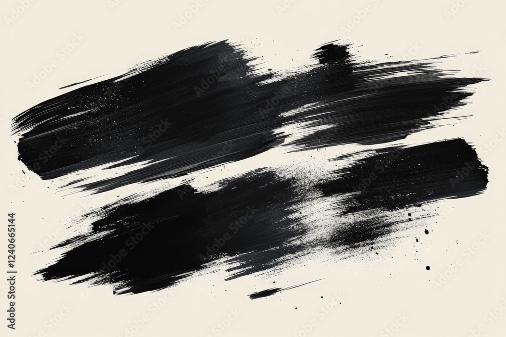 Aufkleber bold black brush strokes create an artistic background on a light canvas surface showcasing contempo