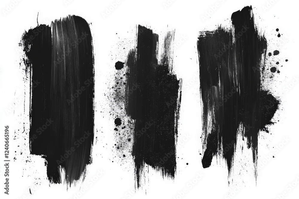 Poster Black paint strokes create abstract textures on a white background showcasing artistic expression and movement in contemporary design
