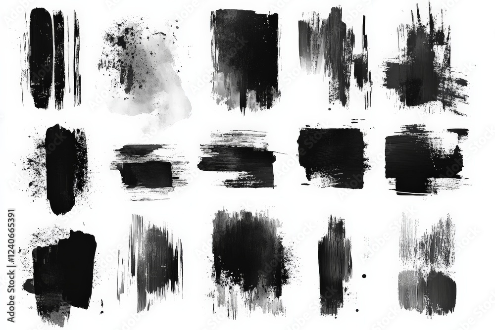 Poster Abstract black and white brush strokes for creative design and artistic projects in various shapes and sizes