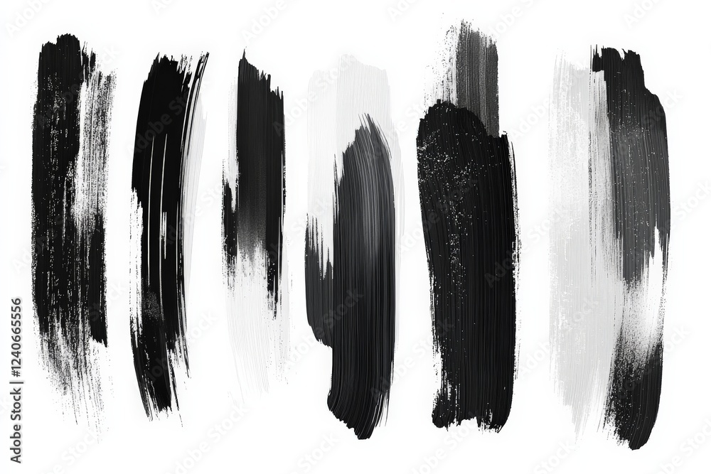 Poster Abstract black and white brush strokes create a dynamic texture on a white canvas during a creative art session