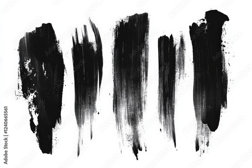 Poster dark brush strokes create dynamic, expressive patterns on a white background, showcasing artistic te